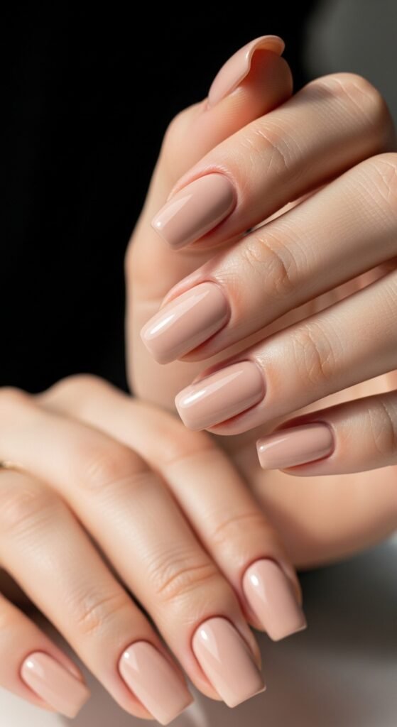 Clean Square Nails with Nude Polish