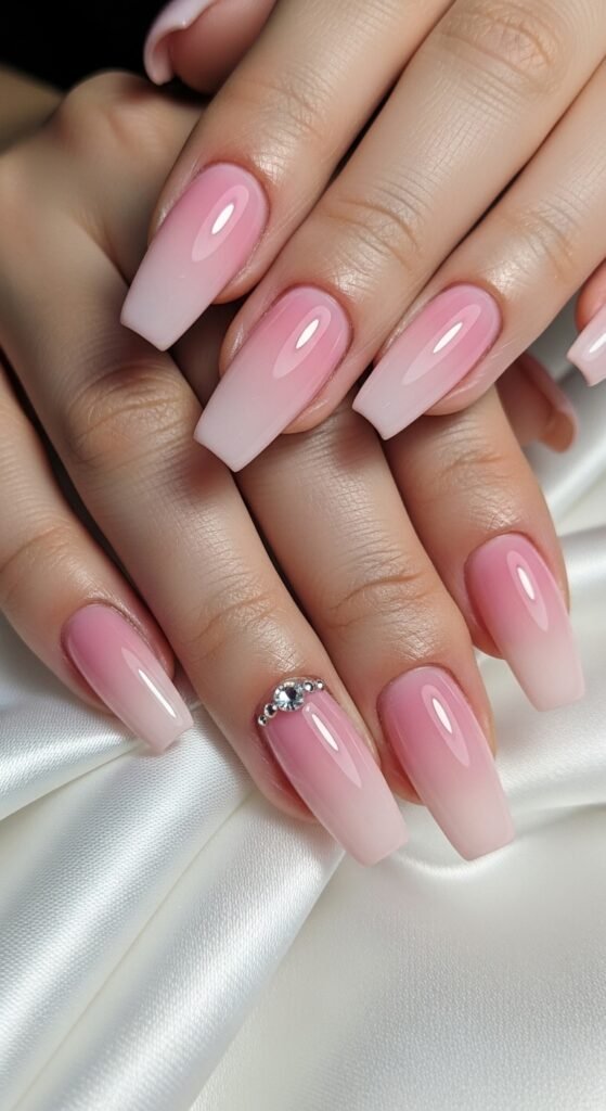 Coffin Acrylic Pink Nails