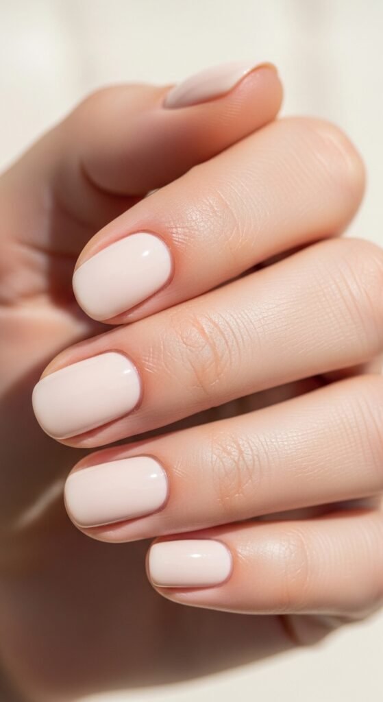 Cream Nails with Rounded Shape
