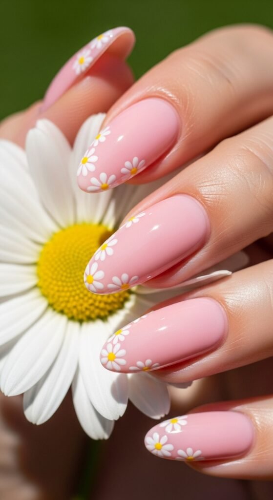 Floral Acrylic Pink Nails