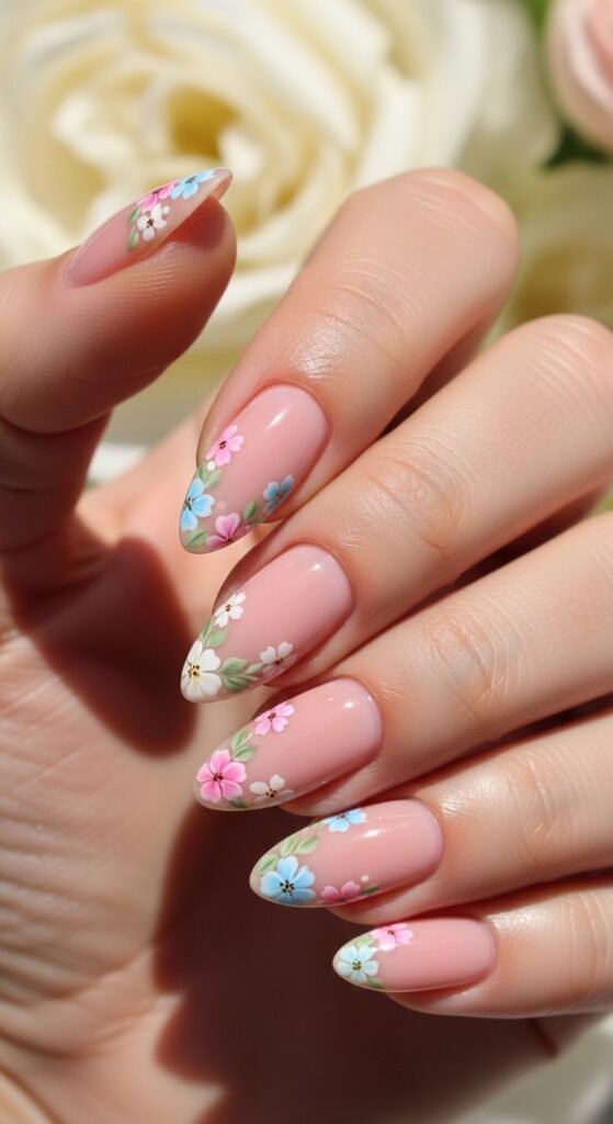 Floral Almond Nail Design