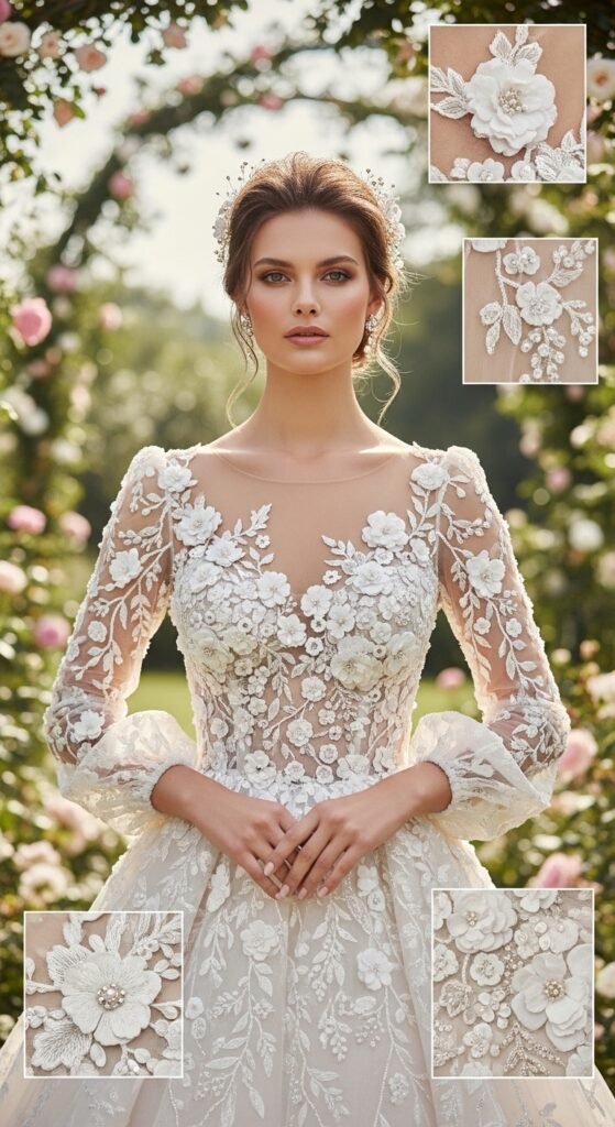 Floral Embroidered Wedding Dresses with Sleeves
