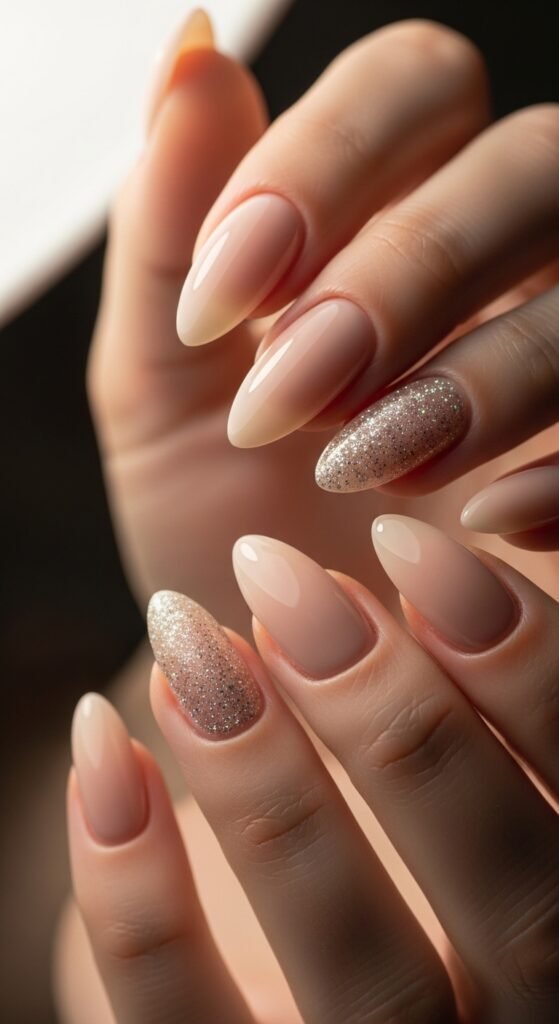 Glitter Accent Almond Nails