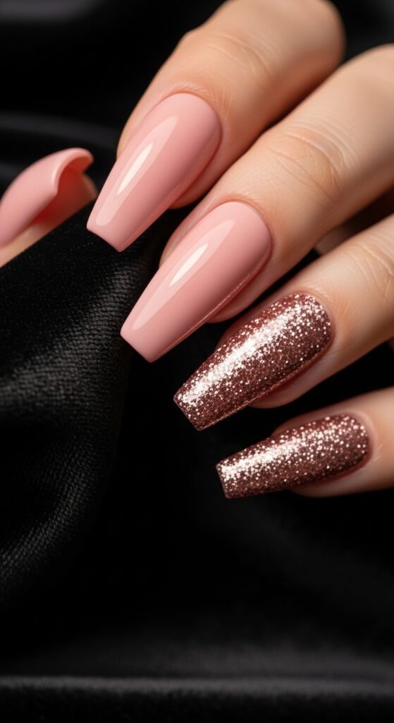Glitter Acrylic Pink Nails