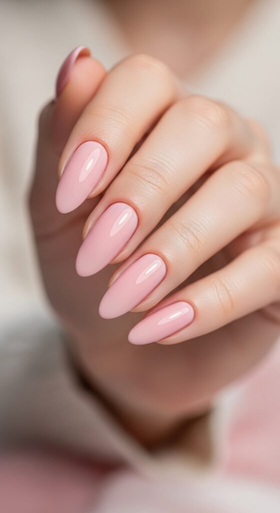 Glossy Pink Almond Nails