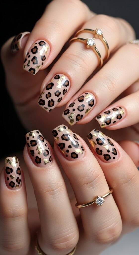 Gold Foil Leopard Nails
