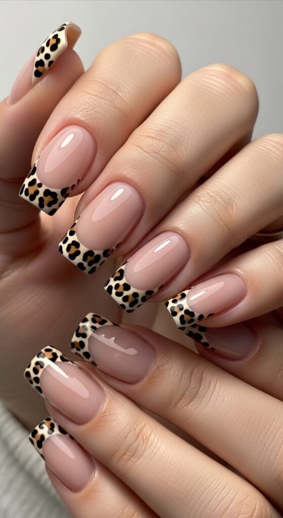 Leopard French Tip Nails