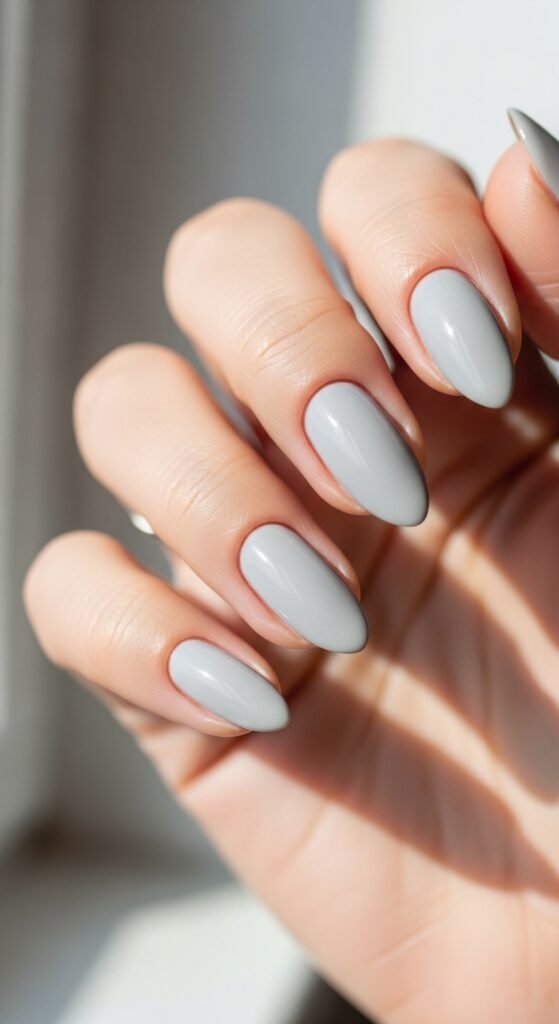 Light Grey Nails with Gloss Finish
