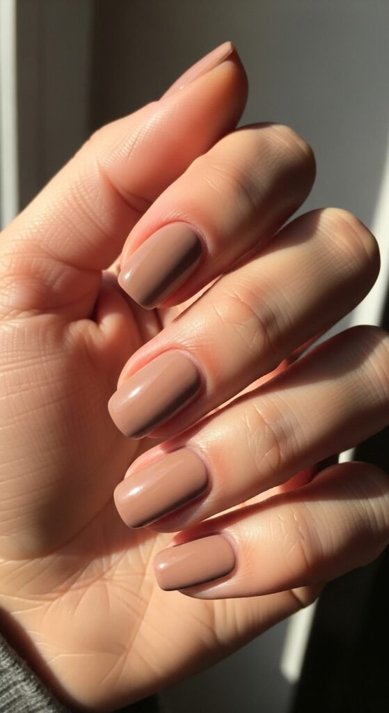 Light Mocha Nails with Subtle Shine