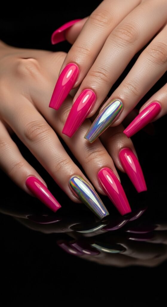 Long Acrylic Pink Nails