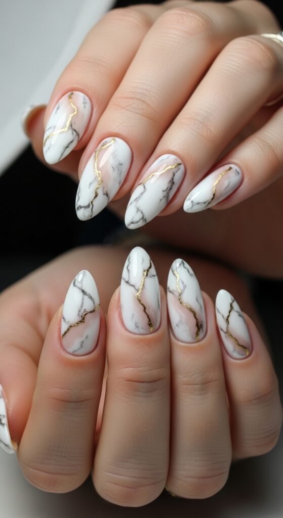 Marble Almond Nails