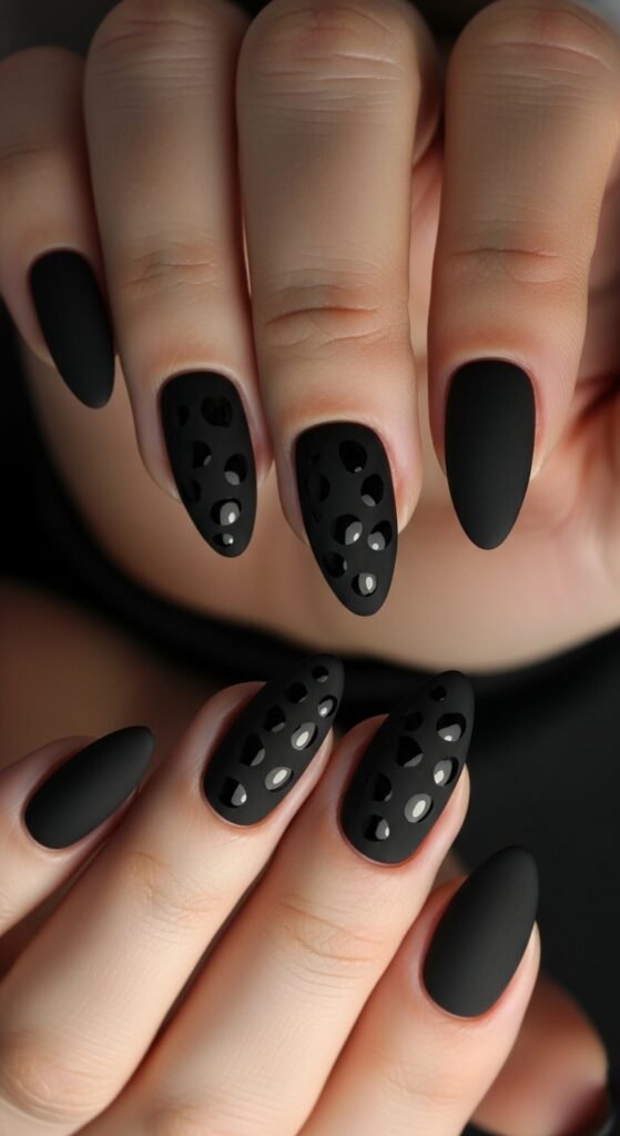 Matte Black Leopard Nails