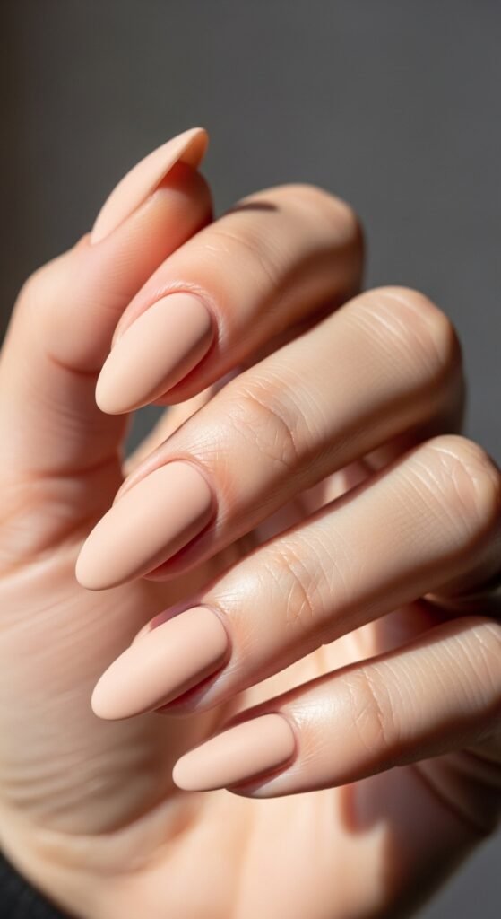 Matte Nude Almond Nails