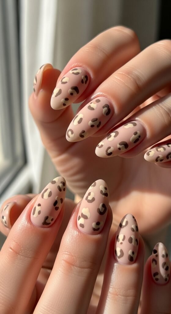 Matte Nude Leopard Nails