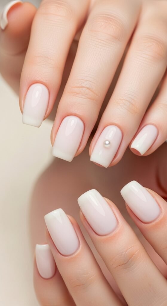 Milky Nails with Tiny Pearl Detail