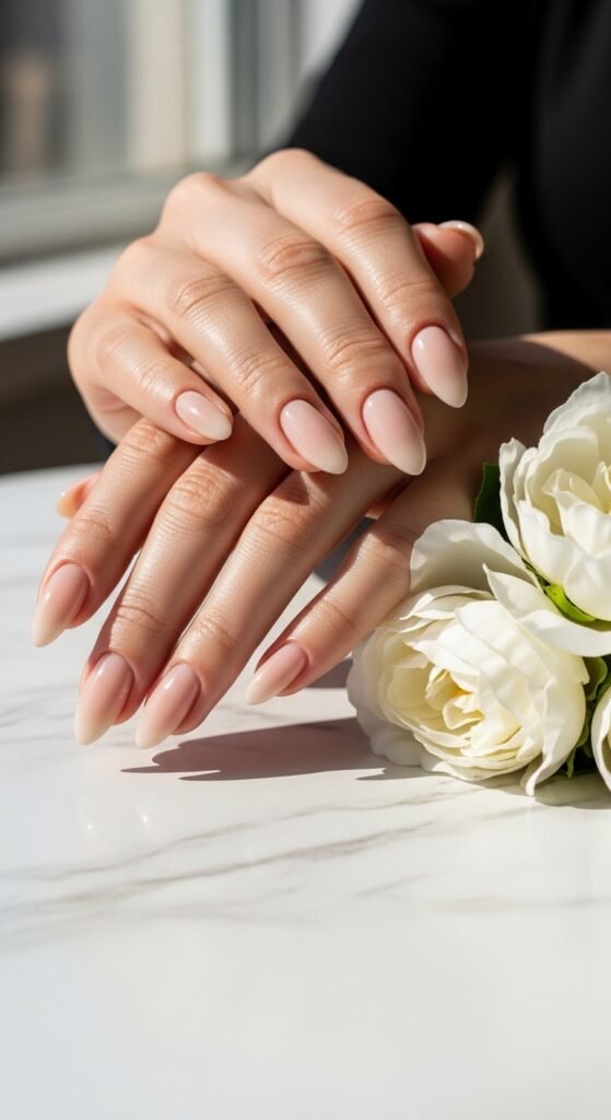 Milky Nude Almond Nails