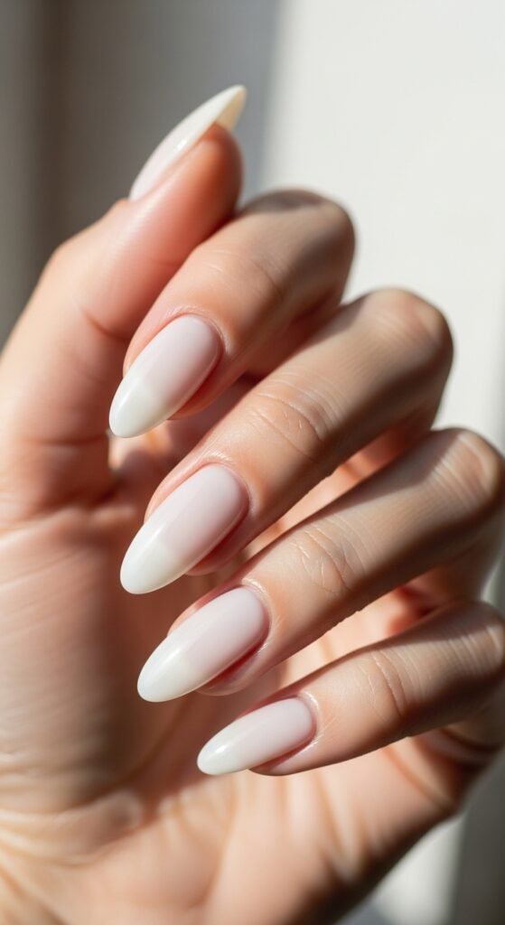 Milky White Almond Nails