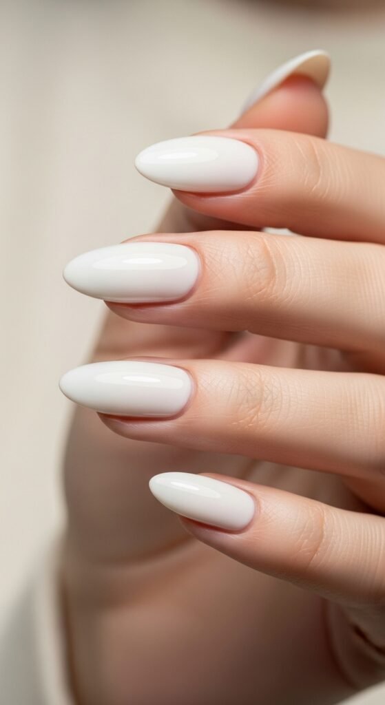 Milky White Nails with Soft Pearl Sheen