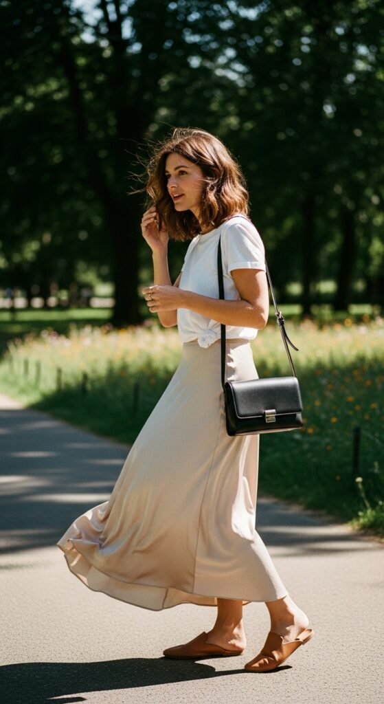 Minimal Maxi Skirt with Plain T-Shirt