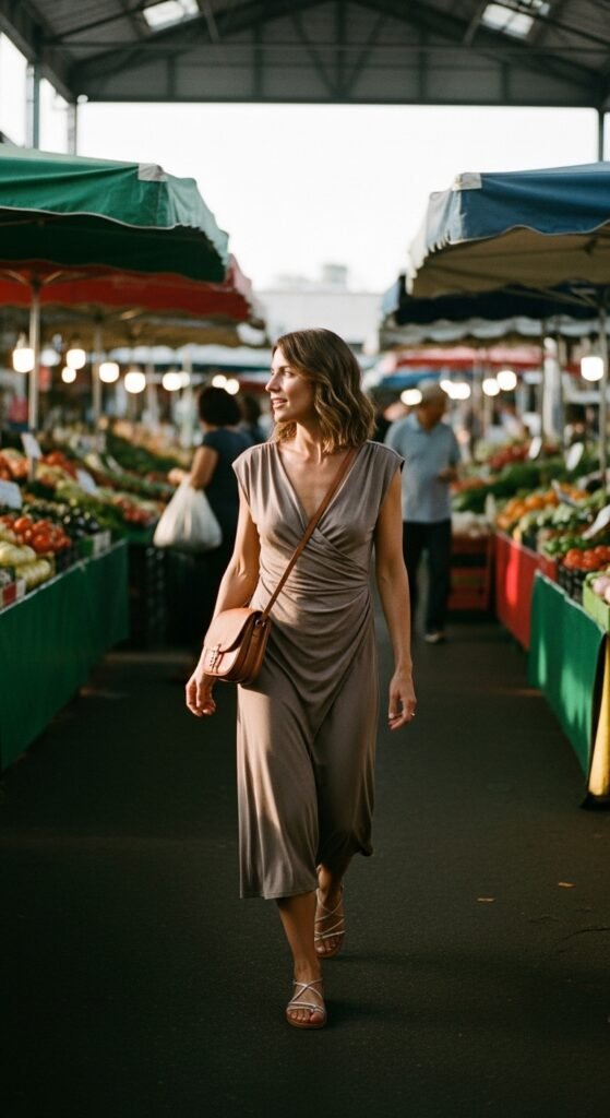 Minimal Midi Dress in Neutral Tones