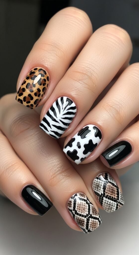 Mixed Animal Print Nails