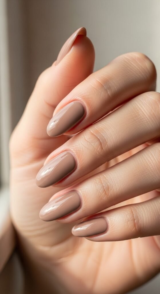 Neutral Almond Nails with Glossy Finish