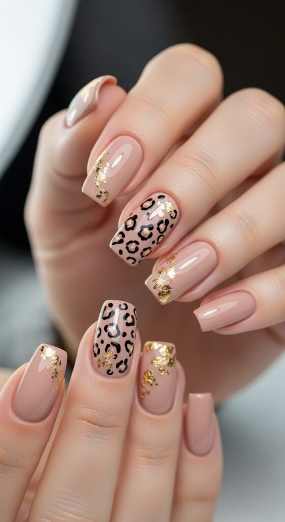 Neutral Leopard with Gold Leaf