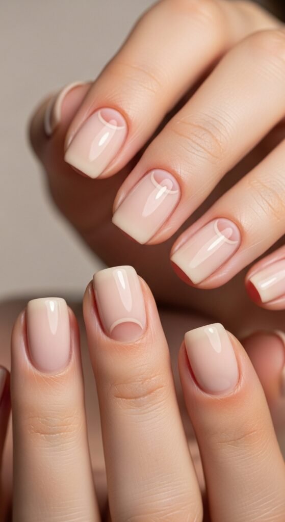 Neutral Nails with Half-Moon Accent
