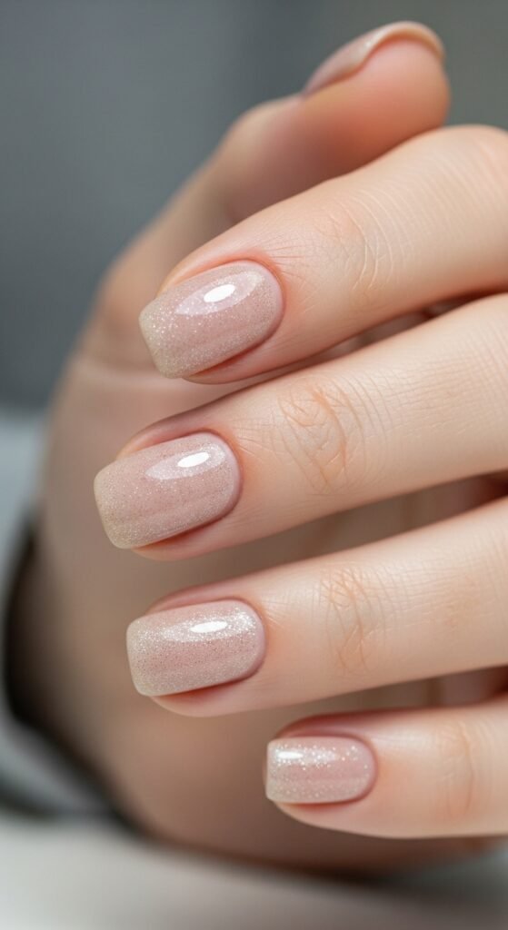 Neutral Nails with Micro Glitter Overlay