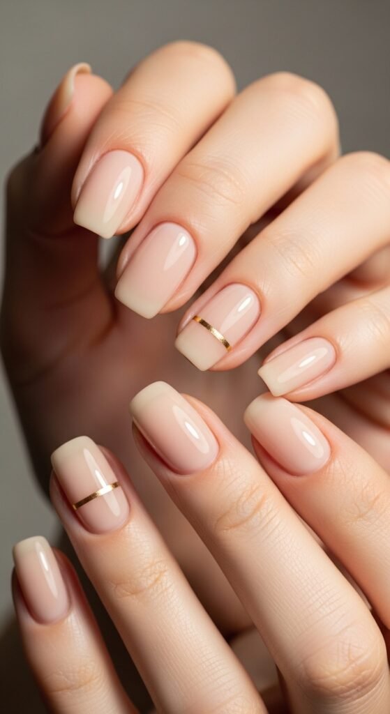 Neutral Nails with Minimal Gold Accent