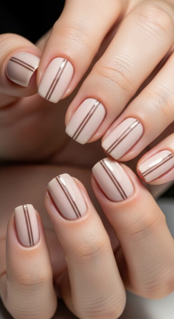 Neutral Nails with Vertical Stripe