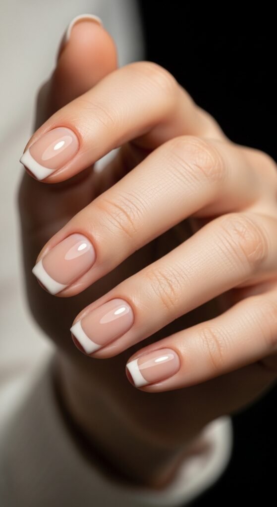 Nude Nails with Glossy French Outline