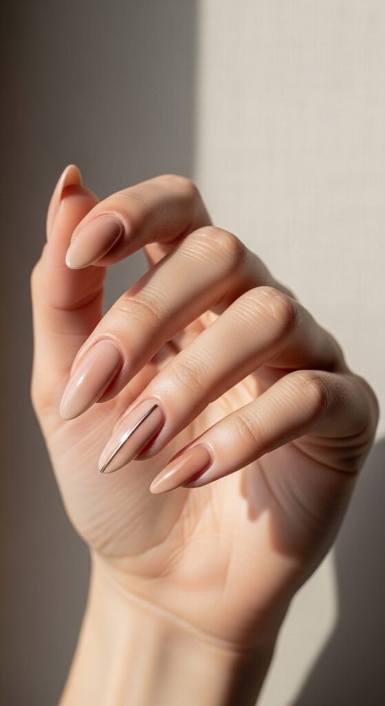 Nude Nails with Single Line Accent
