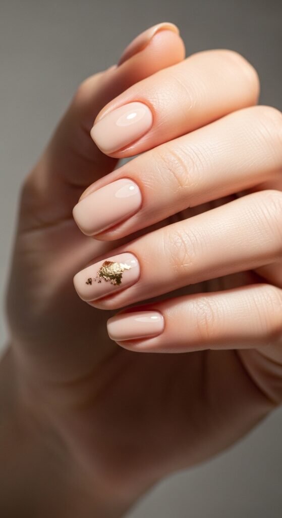 Nude Nails with Tiny Gold Foil Accent