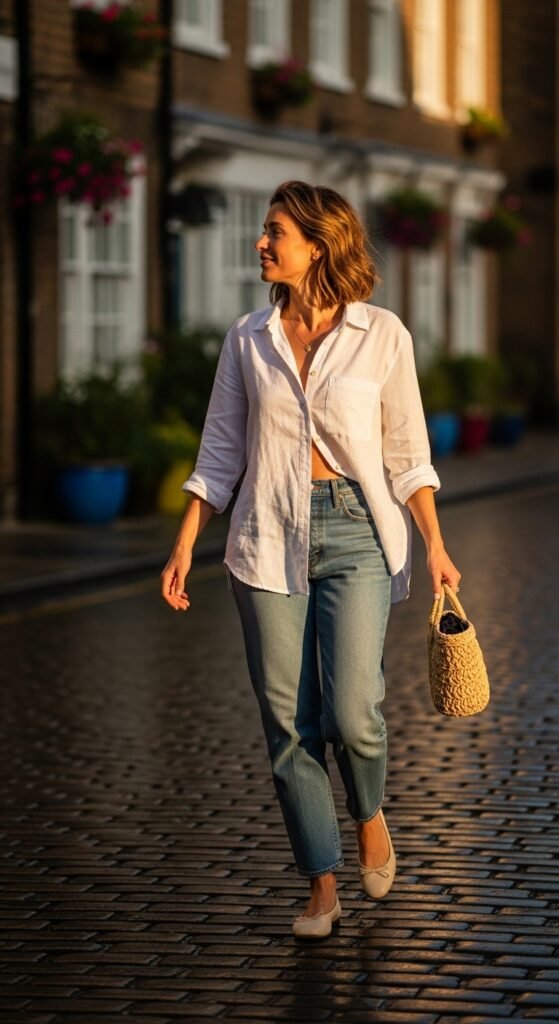 Oversized Button-Down Shirt with Relaxed Denim