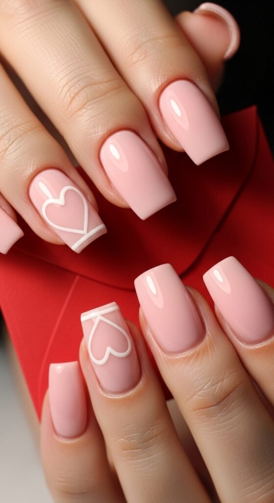 Pink Acrylic Nails with Heart Designs