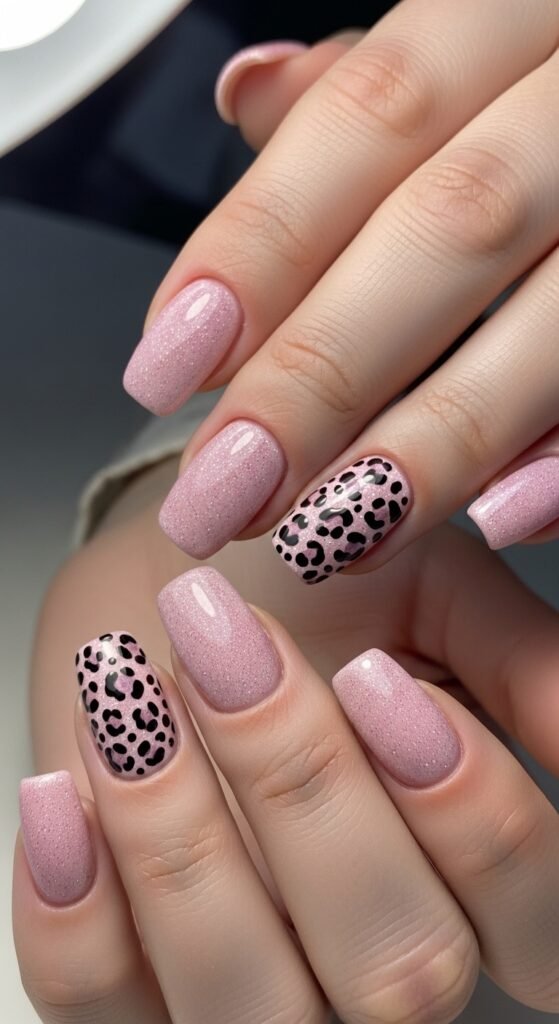 Pink Glitter Leopard Nails