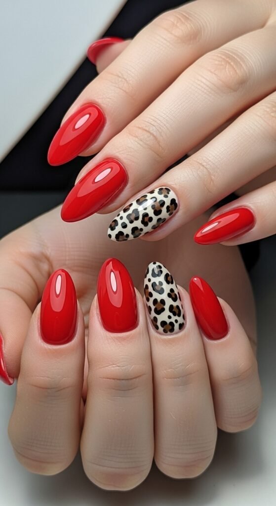 Red and Leopard Fusion Nails