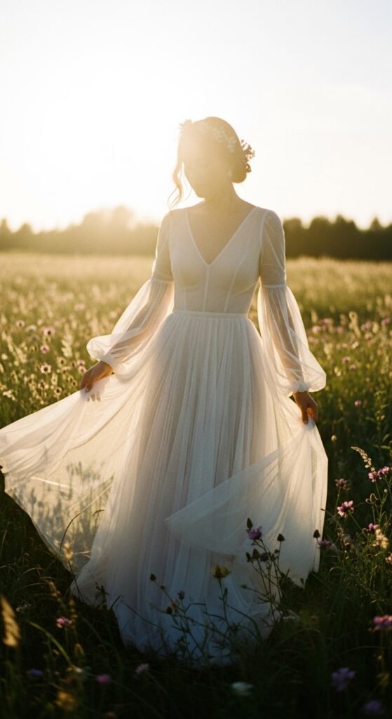 Romantic Tulle Wedding Dresses with Sleeves