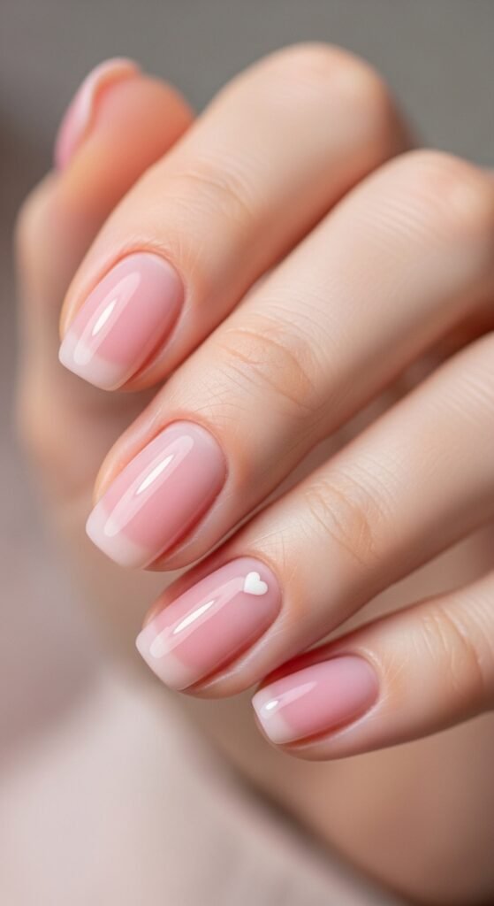 Sheer Pink Nails with Micro Heart Accent