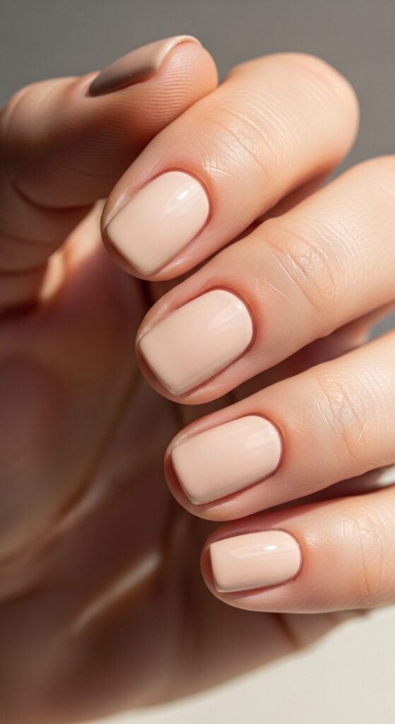 Short Rounded Nails in Soft Beige