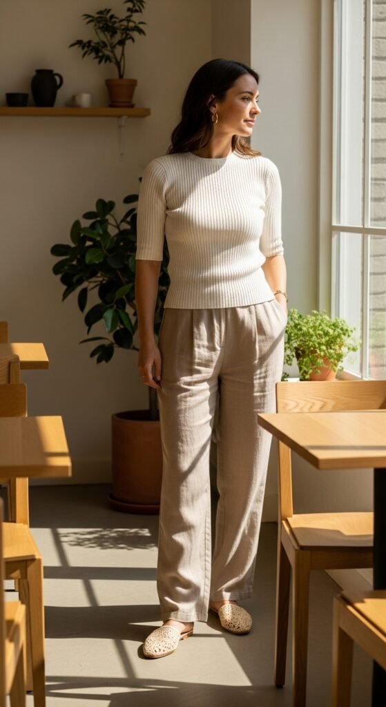 Simple Knit Top with Linen Pants