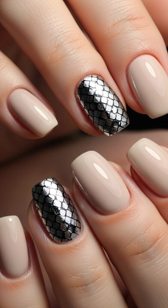 Snake Print Accent Nails
