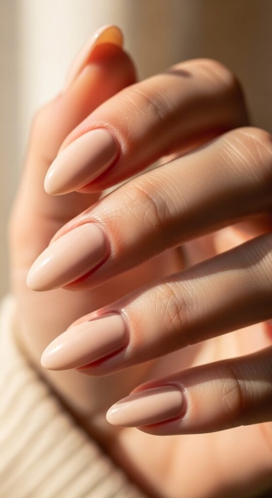 Soft Beige Almond Nails