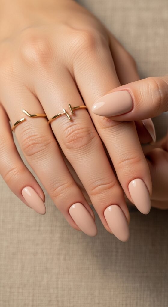 Soft Beige Nails with High Gloss Finish