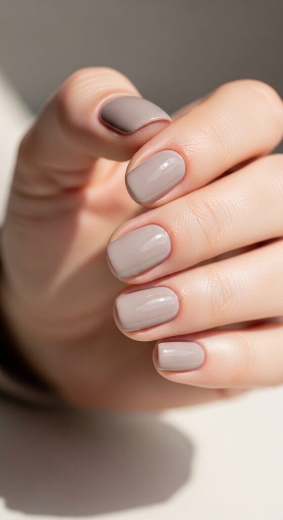Soft Grey-Beige Nails