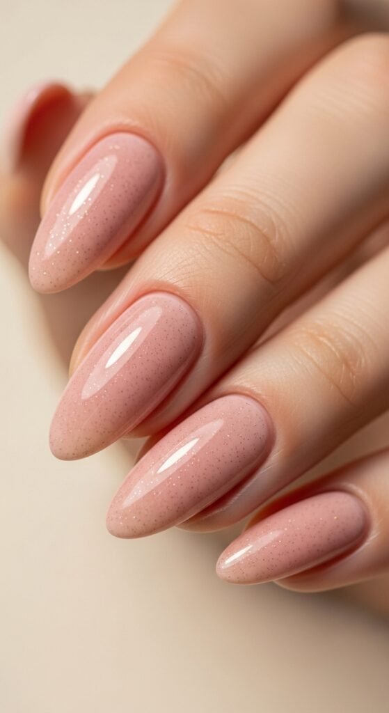 Soft Pink Nails with Barely-There Glitter