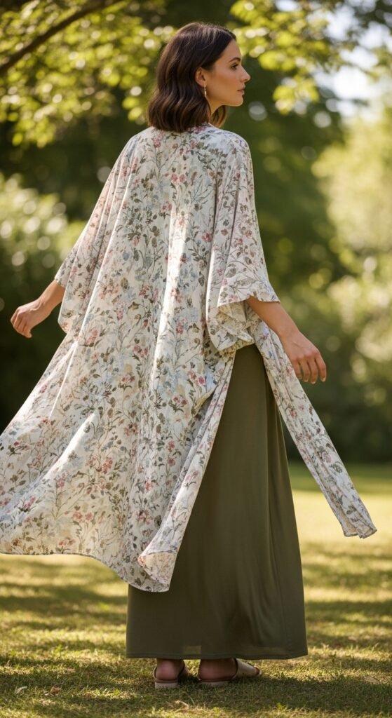 Soft Printed Kimono Over a Simple Dress