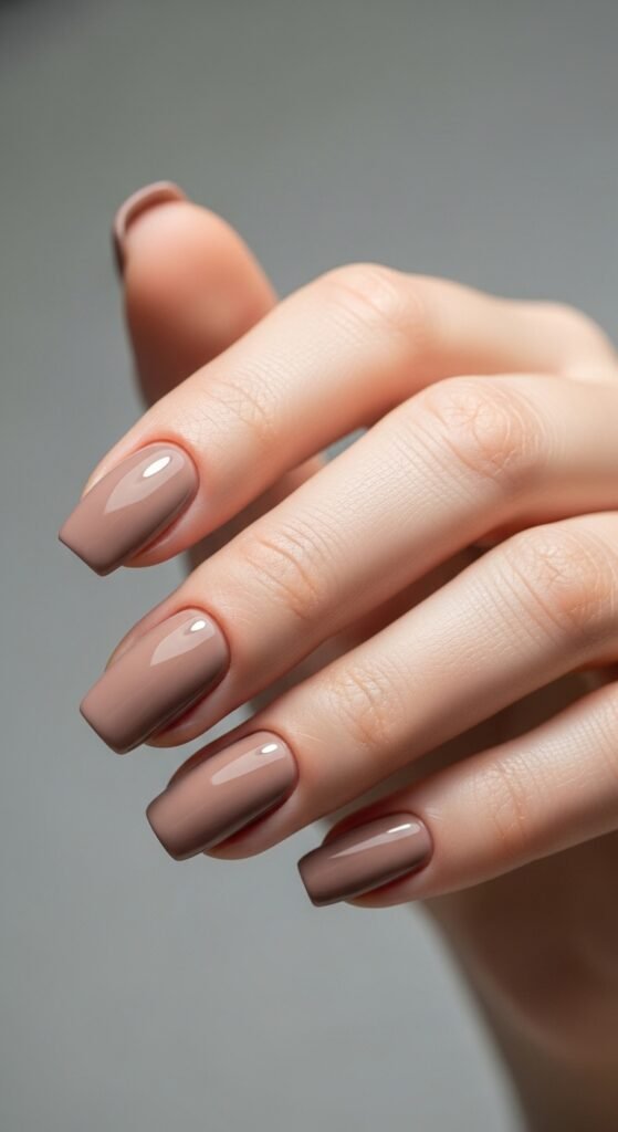 Soft Taupe Nails with High Gloss