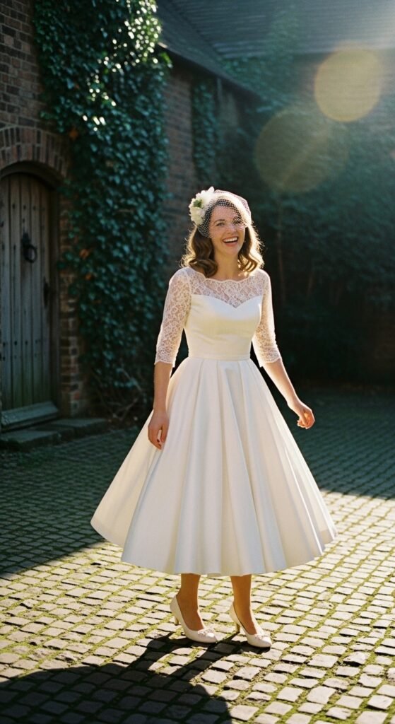 Tea-Length Wedding Dresses with Sleeves